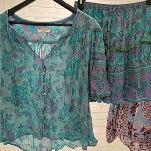 Spell Aqua Floral Blouse